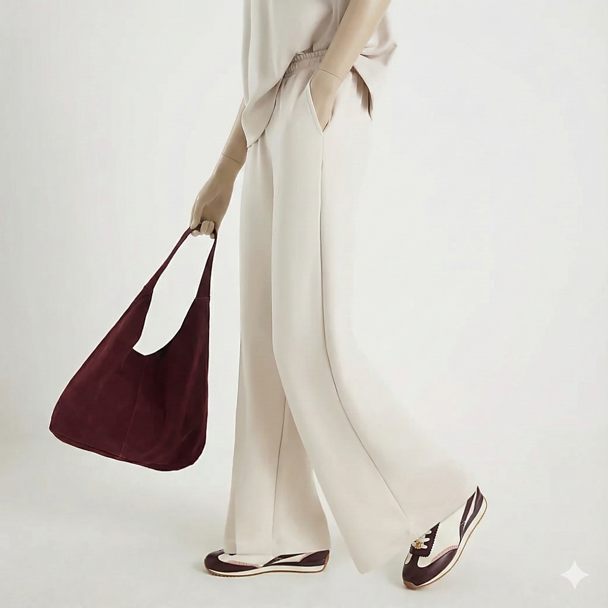 Cream Premium High-Waisted Wide Leg Joggers