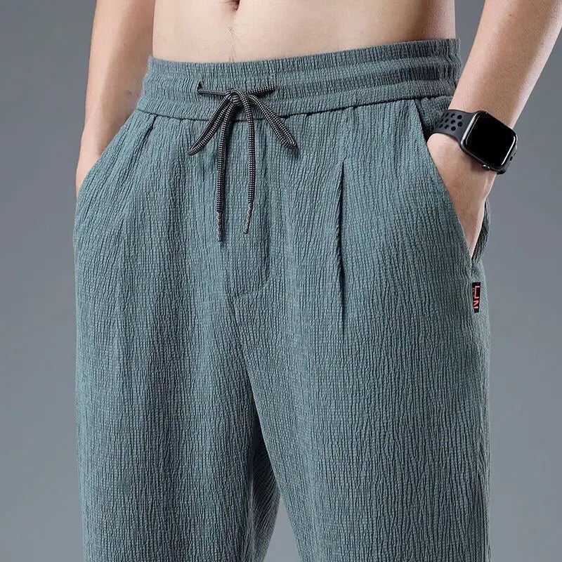 Ice Silk Man Jogger Linen Pants