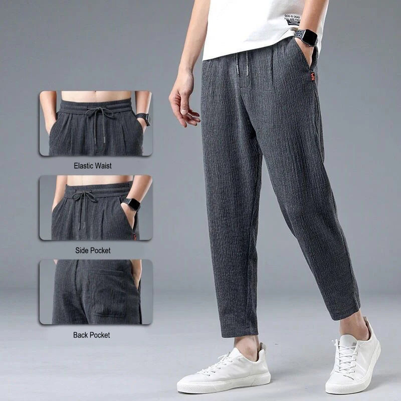 Ice Silk Man Jogger Linen Pants