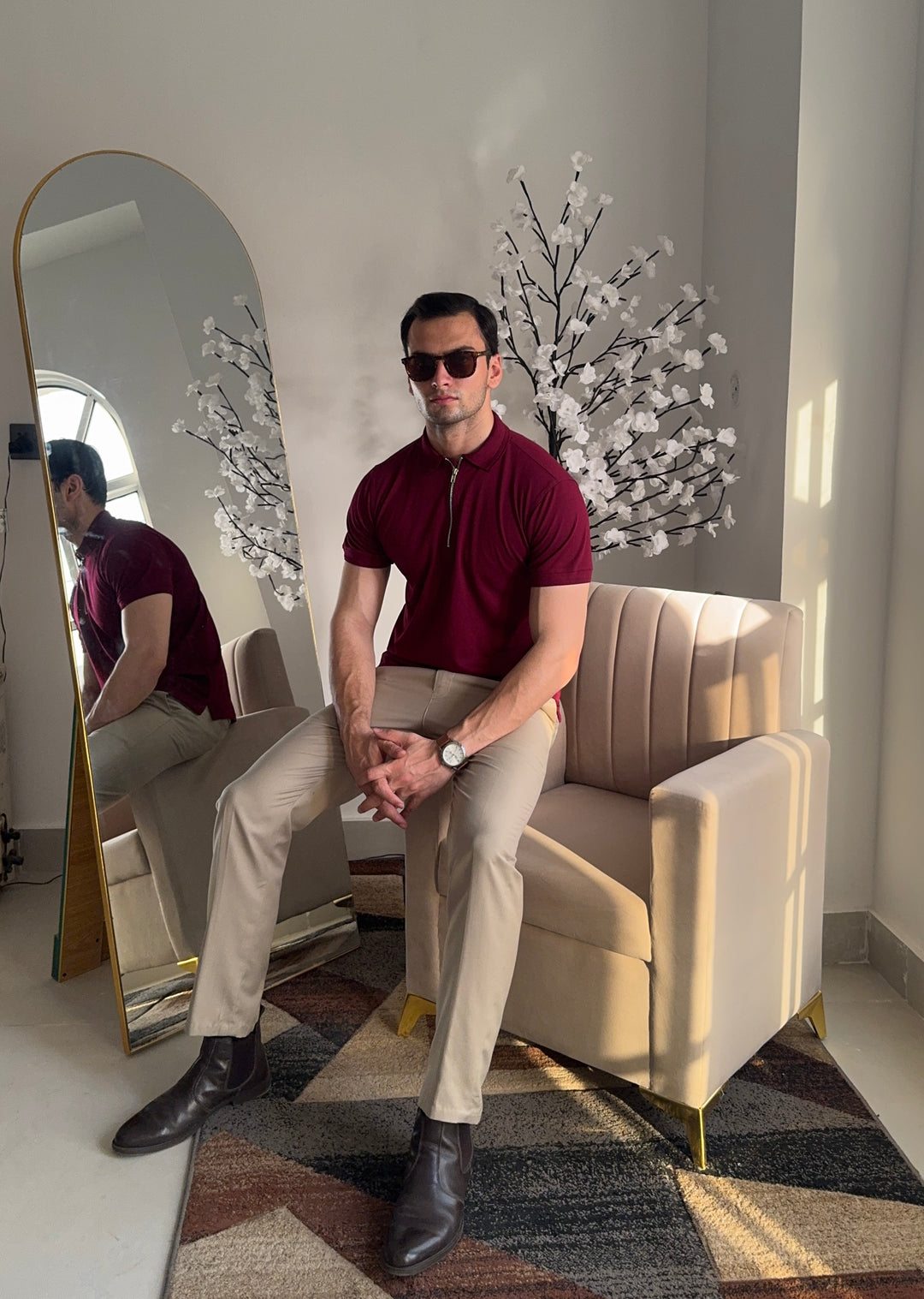 Signature Maroon Zip Polo Shirt