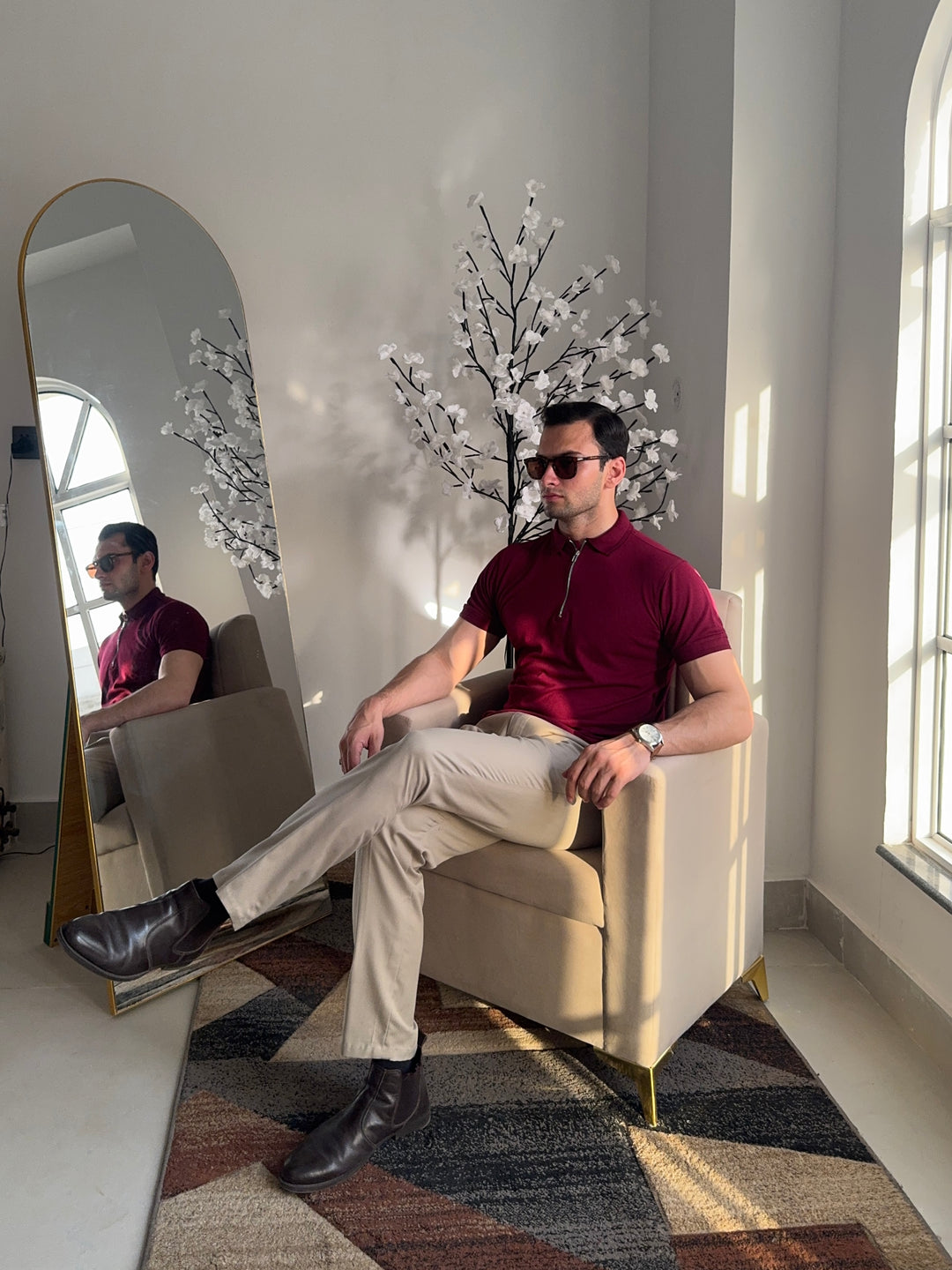 Signature Maroon Zip Polo Shirt