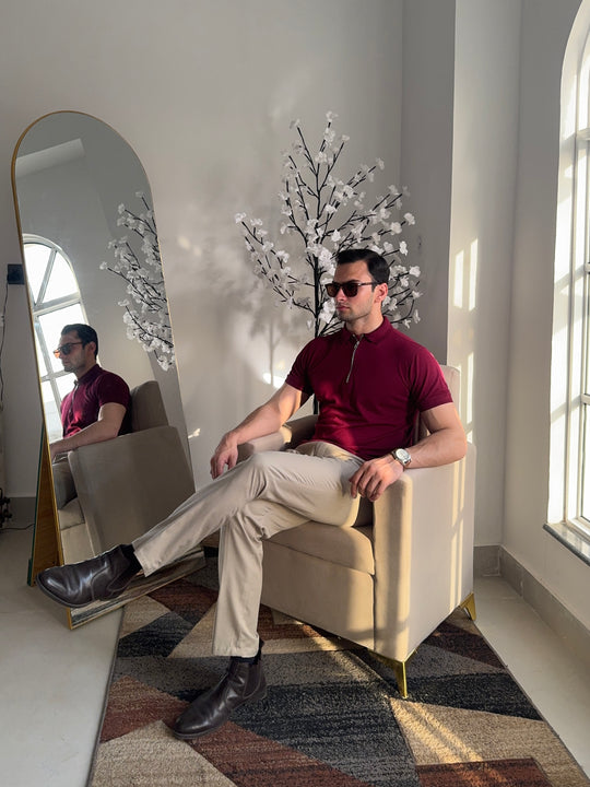 Signature Maroon Zip Polo Shirt