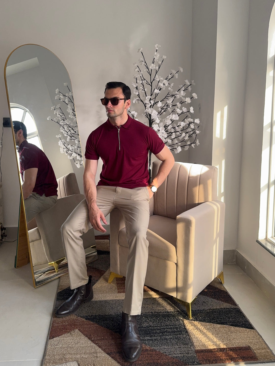 Signature Maroon Zip Polo Shirt