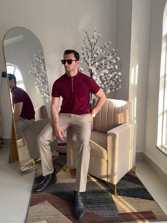 Signature Maroon Zip Polo Shirt