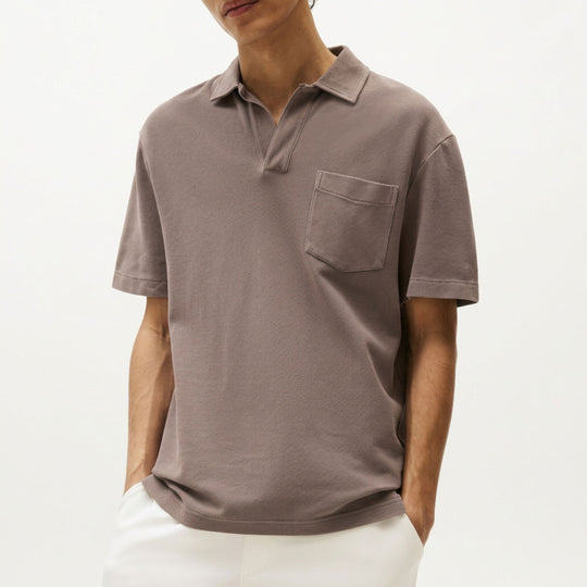 Buttonless Khaki Polo Shirt With Pocket