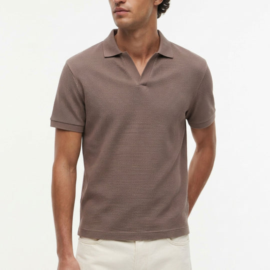 Johnny Collar Knit Khaki Polo Shirt
