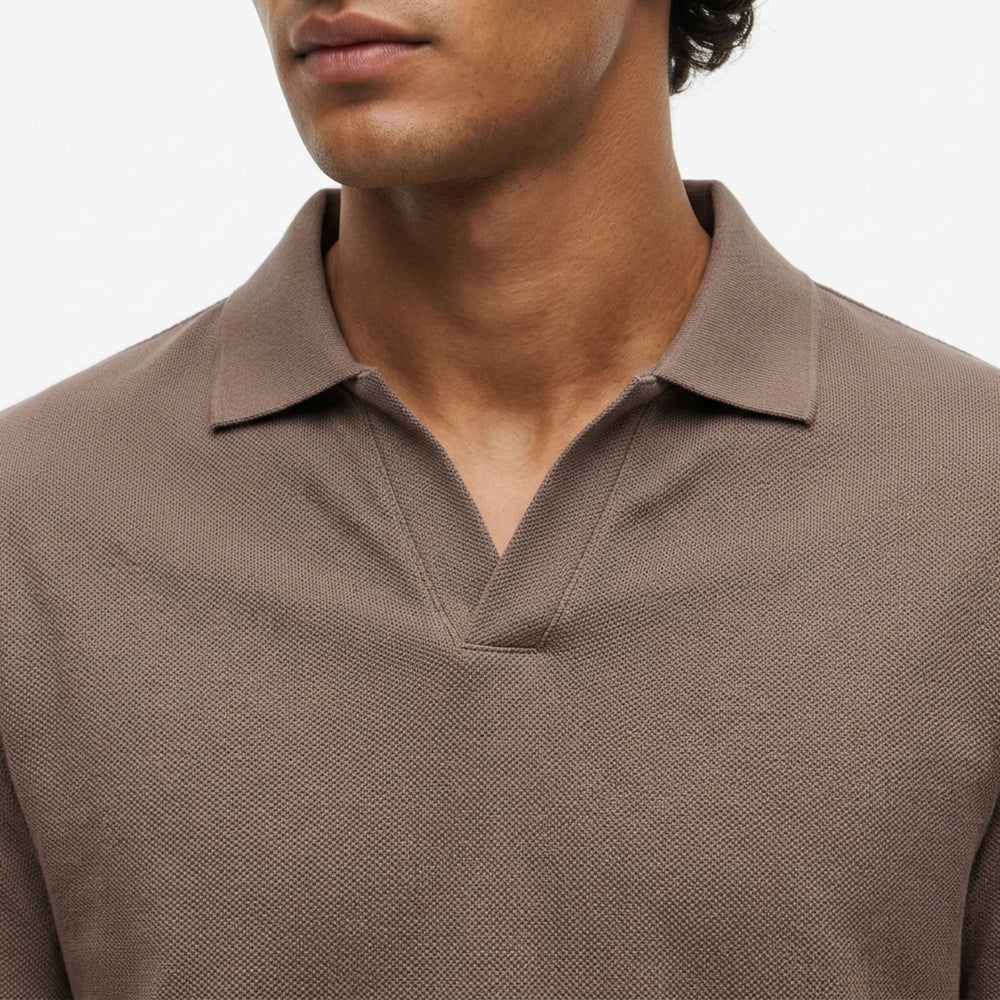 Johnny Collar Knit Khaki Polo Shirt