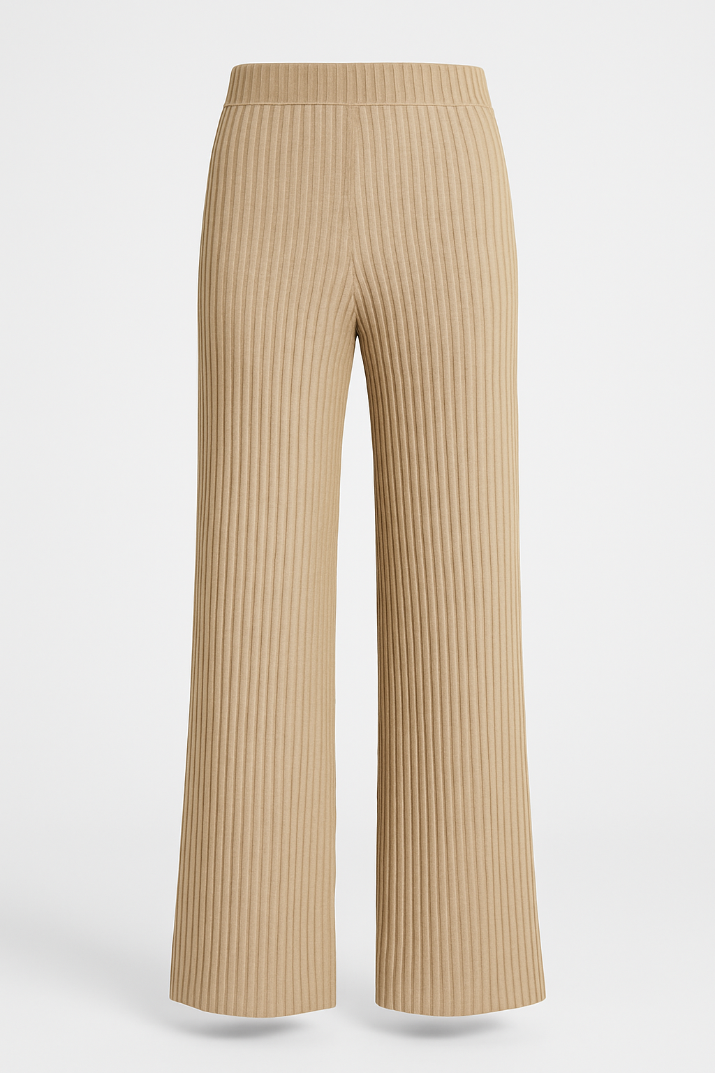 Khaki Ribbed Wide Leg Trousers for Women