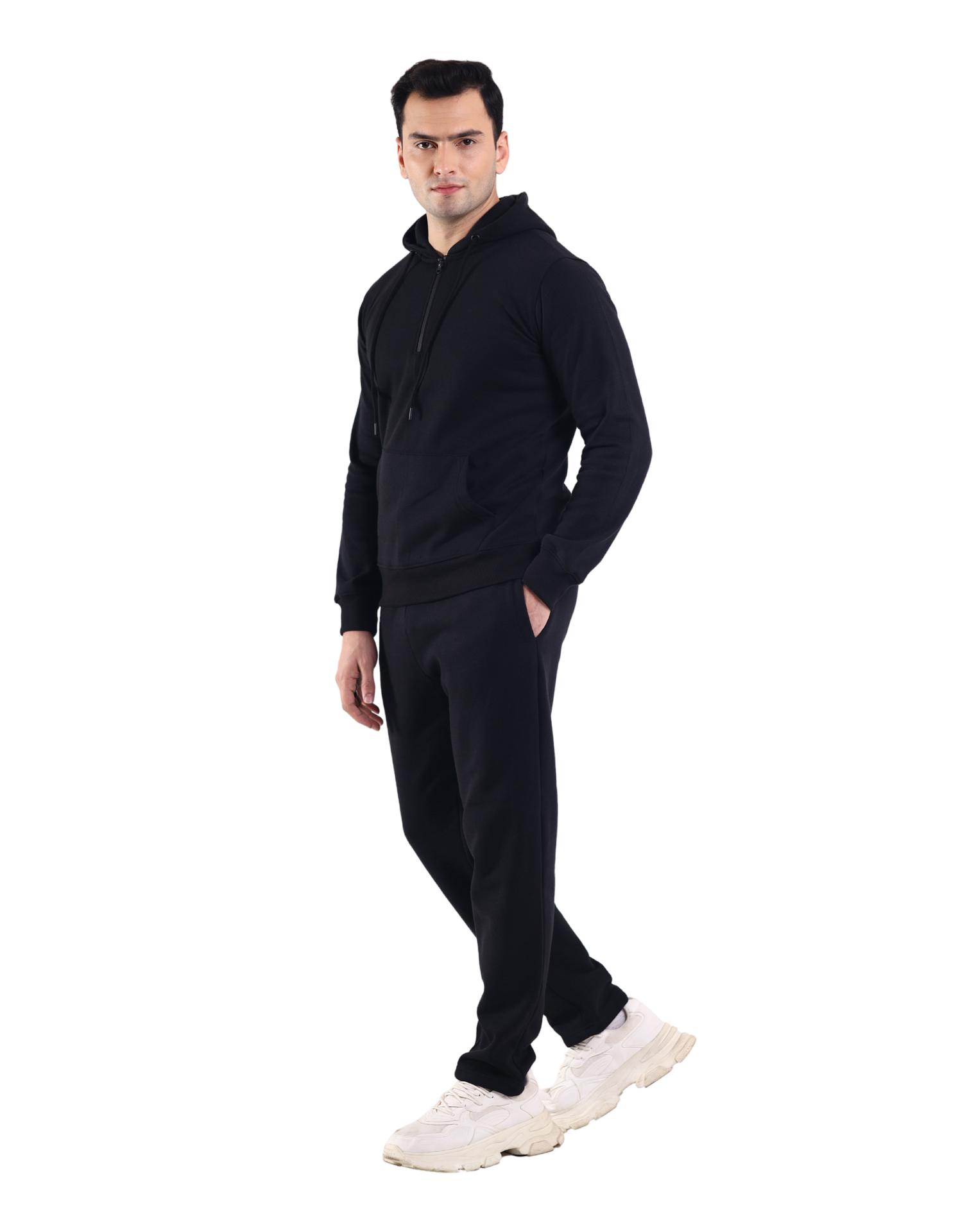 Mens Quarter Zip Pullover Fleece Sweatshirt Tracksuit With Drawstring jogggers