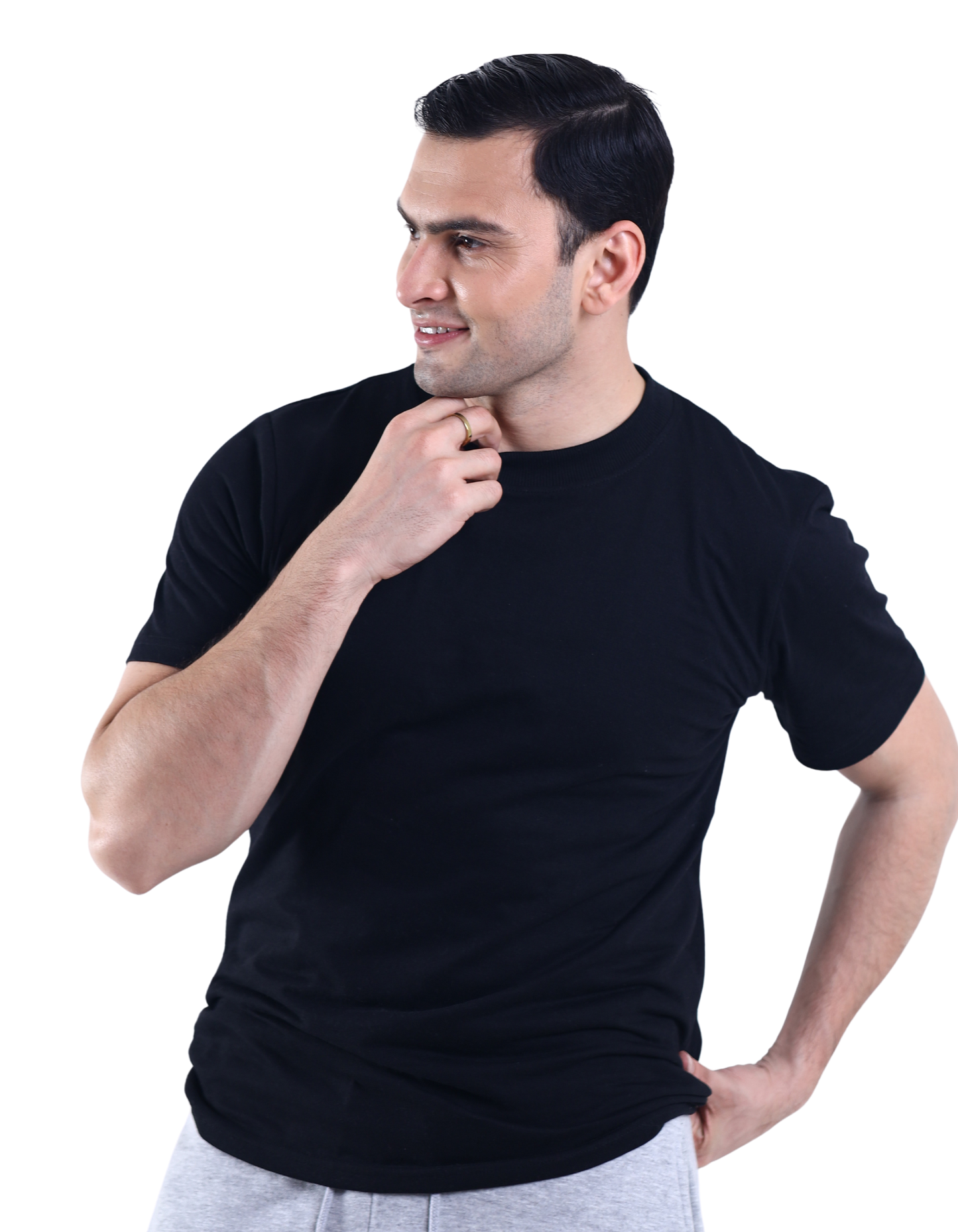 Men's Plain Crew Neck Black T-shirt