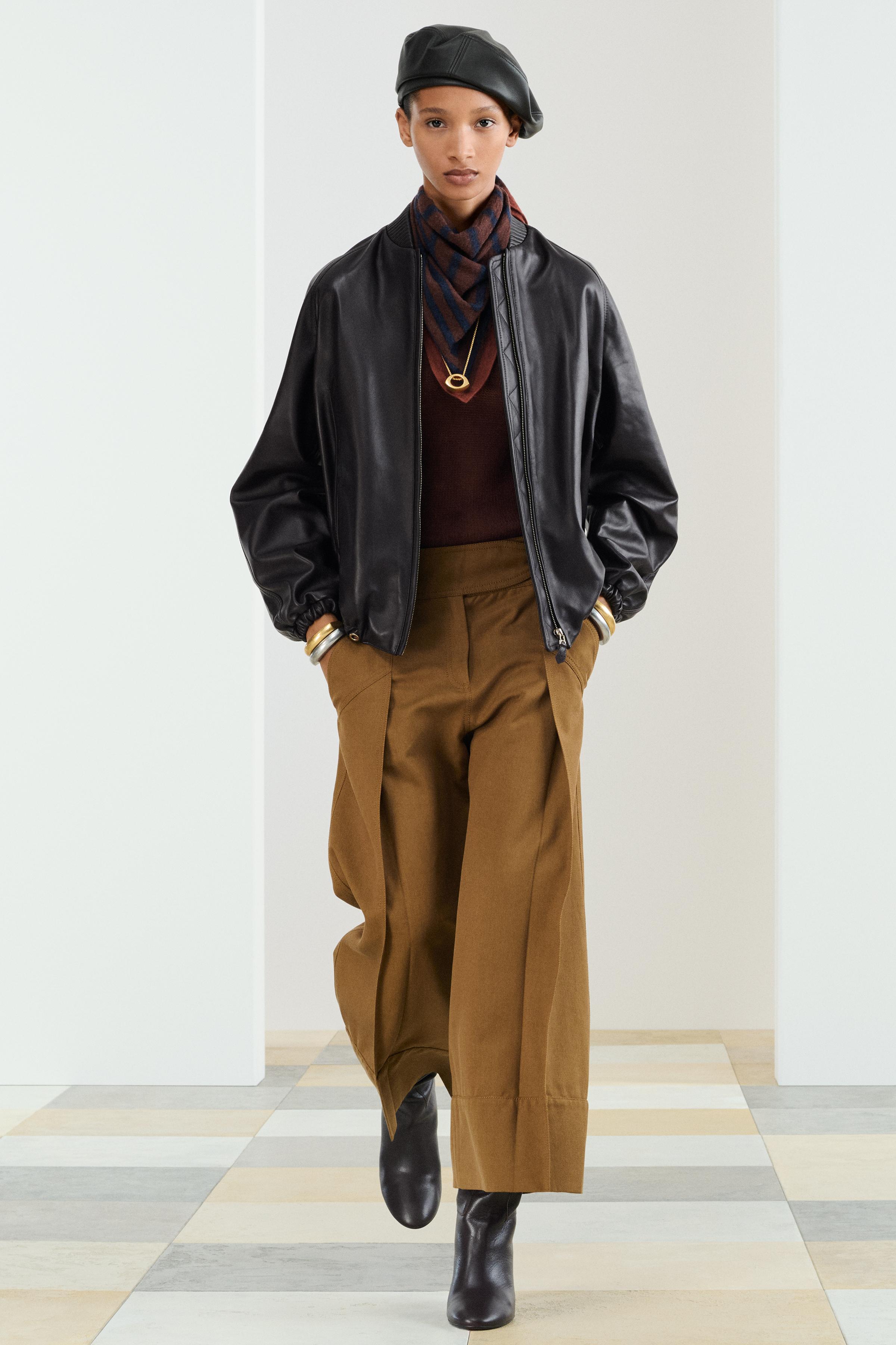 Women's Luxurious Dark Plum Leather Bomber Jacket with Elastic Details