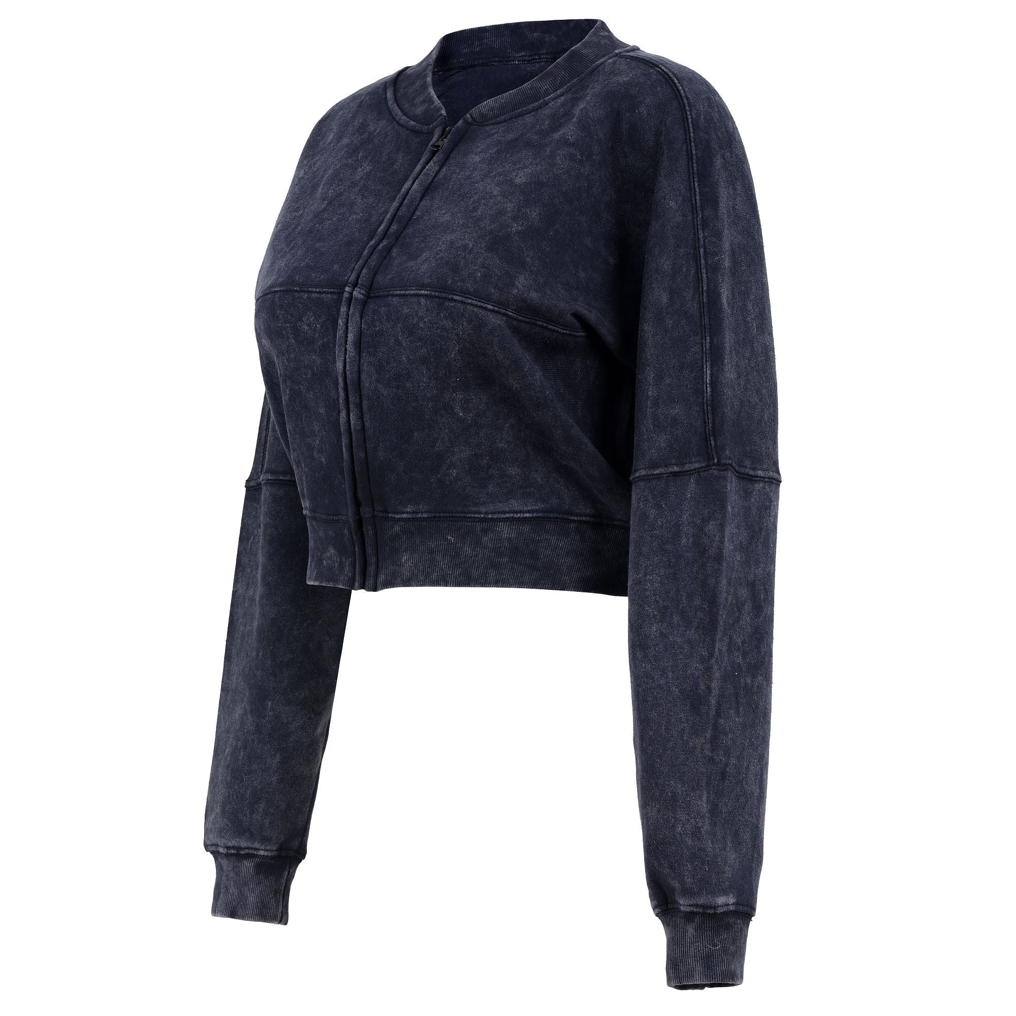 Women Acid Wash Crop Top Zip Tracksuit Straight Leg Joggers - Stylish Female Jacket