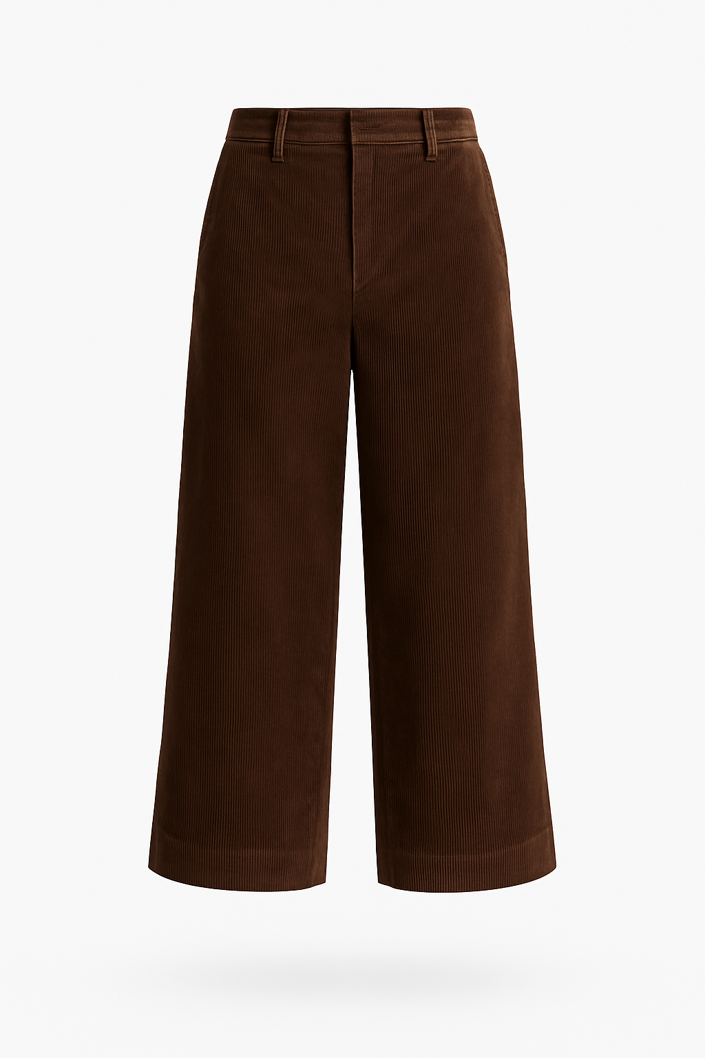 Brown Corduroy Wide Leg Cropped Trousers