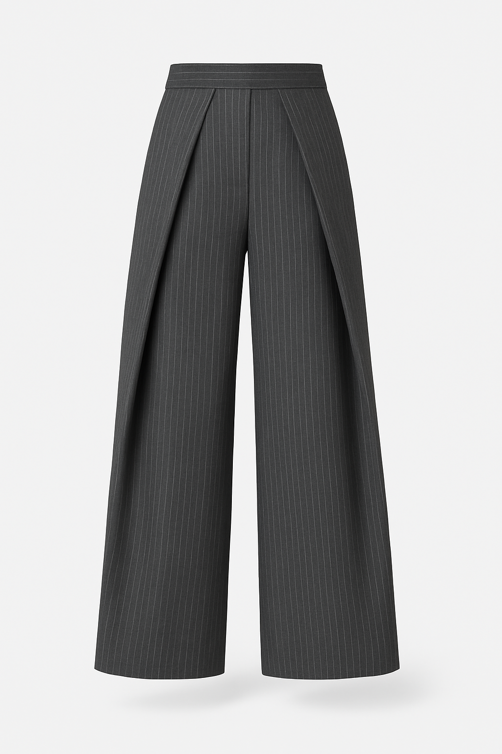Chic Grey Pinstripe Darted Wide-Leg Trousers