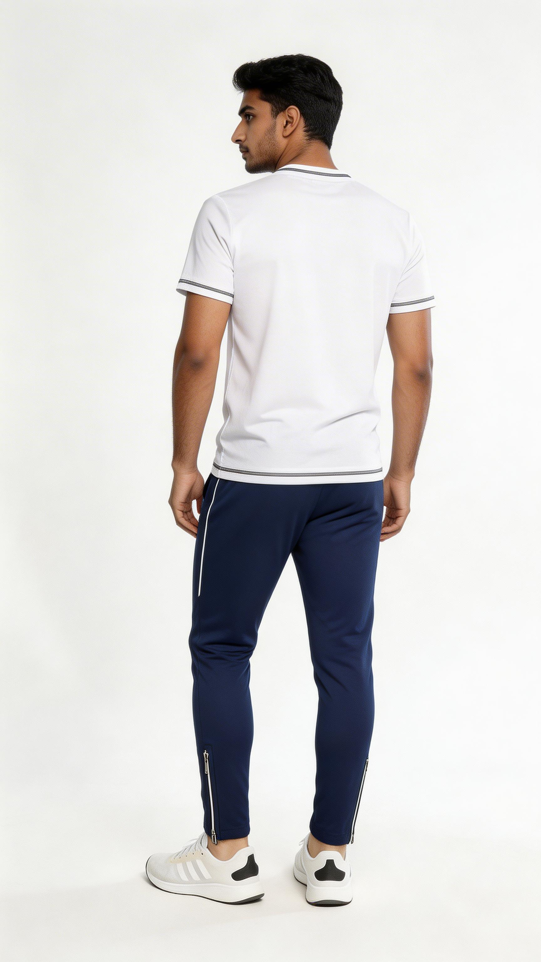 Navy Interlock Bottoms with Piping and Ankle Zips