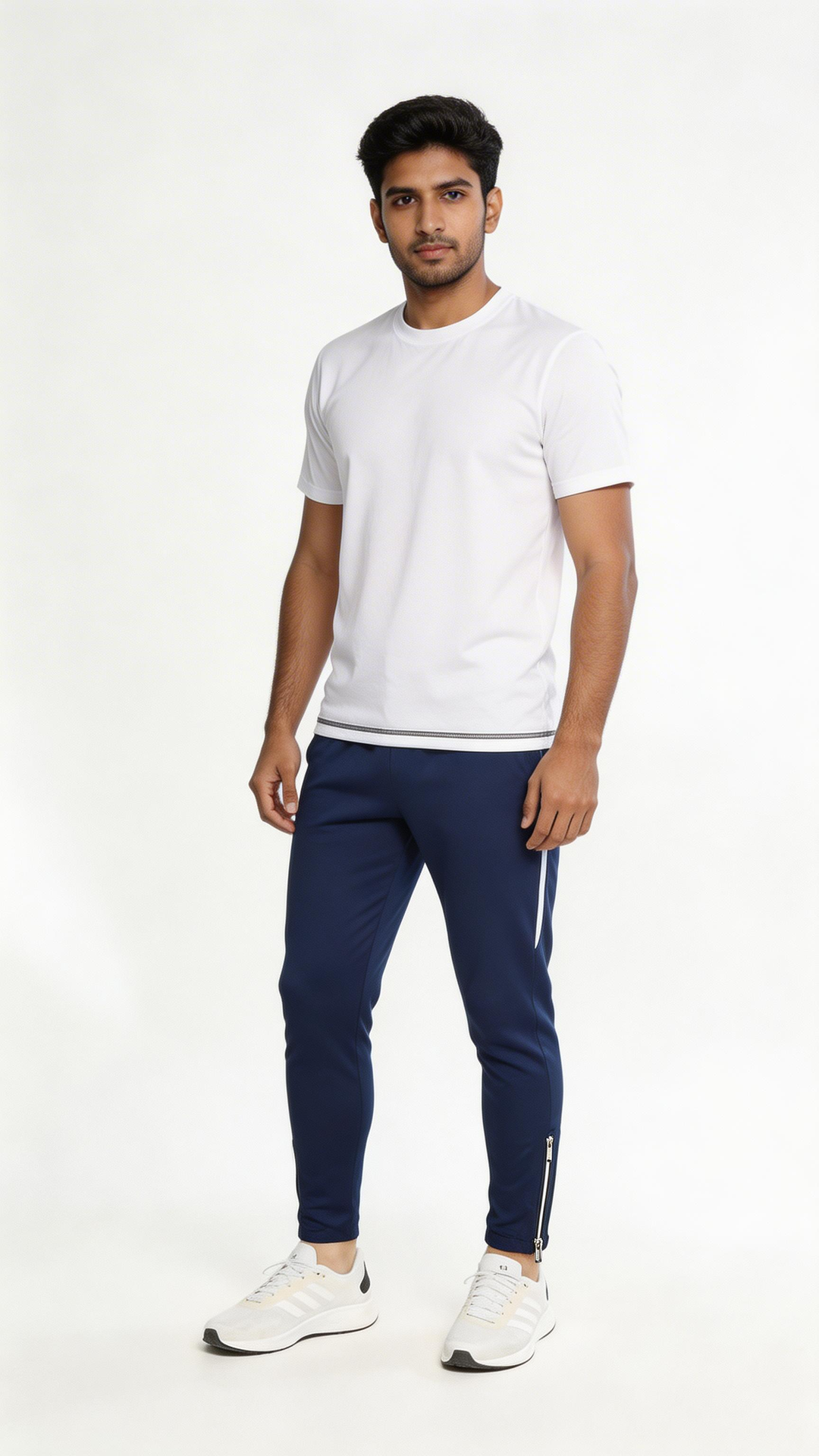 Navy Interlock Bottoms with Piping and Ankle Zips