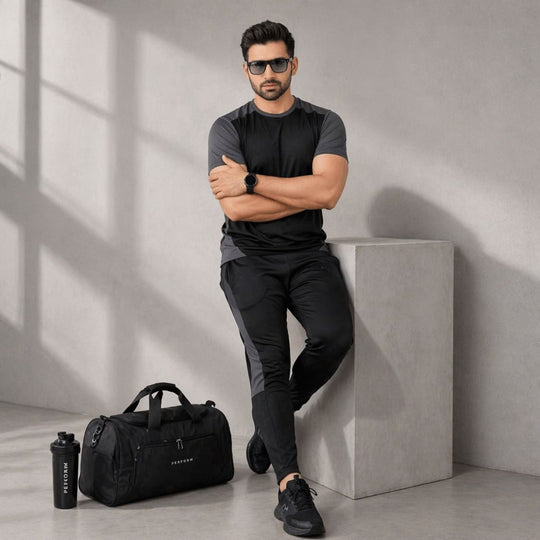 Absanoh Breathable Stretch Summer Training Tracksuit Black Asphalt