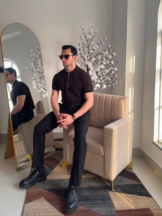 Signature Black Zip Polo Shirt.