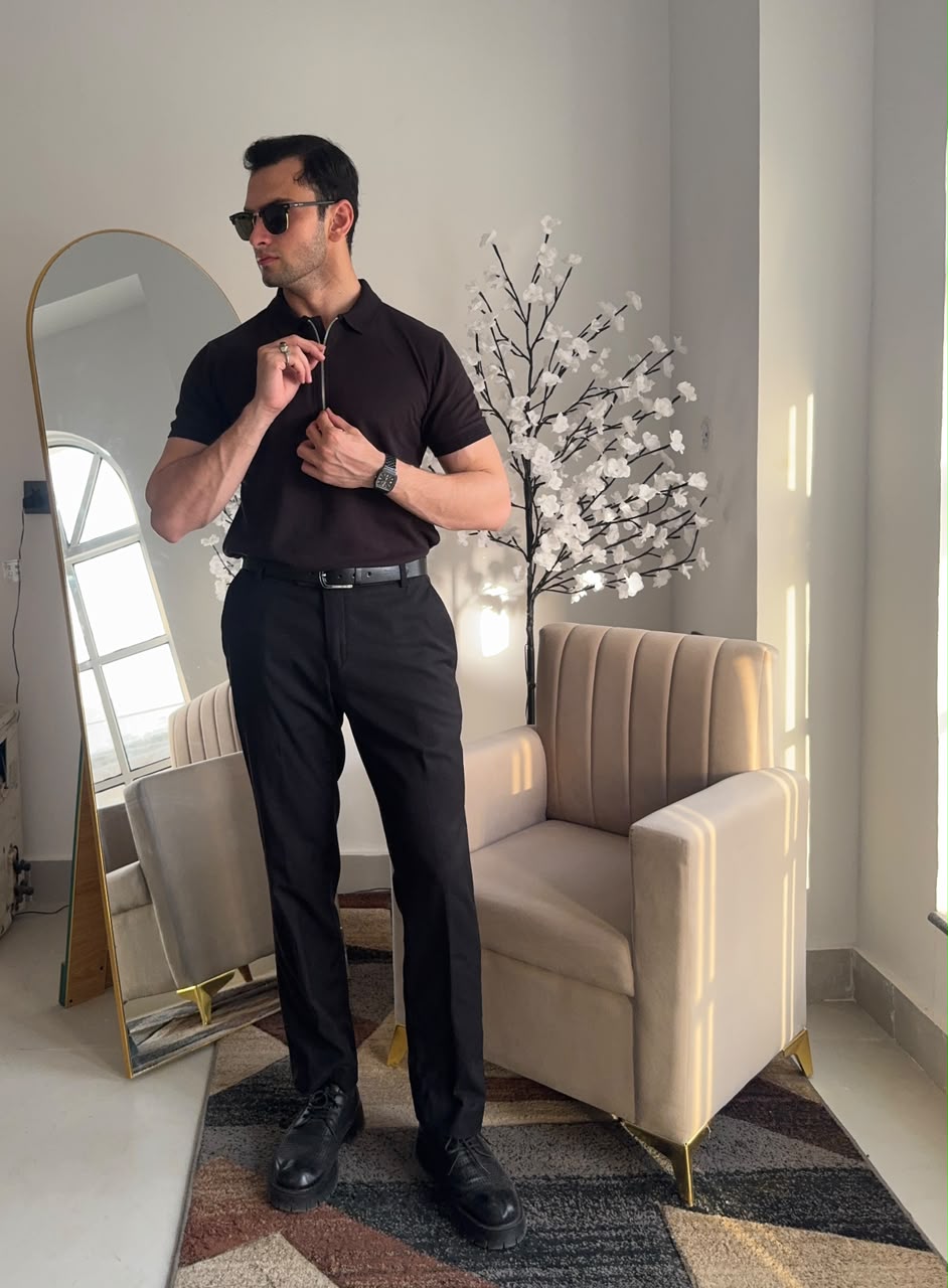 Signature Black Zip Polo Shirt
