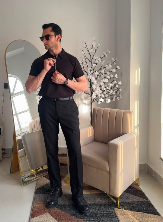 Signature Black Zip Polo Shirt.