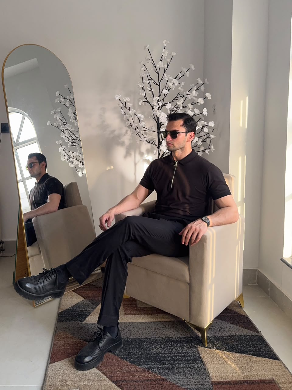 Signature Black Zip Polo Shirt.
