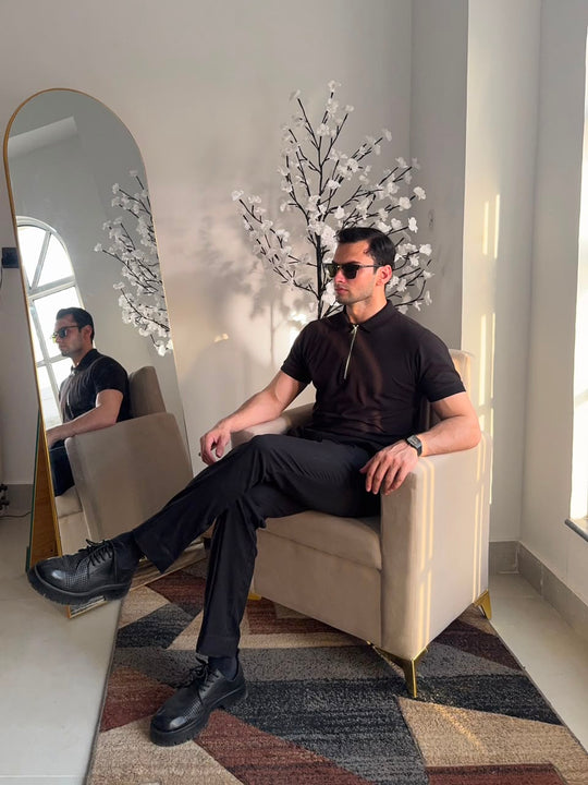 Signature Black Zip Polo Shirt.