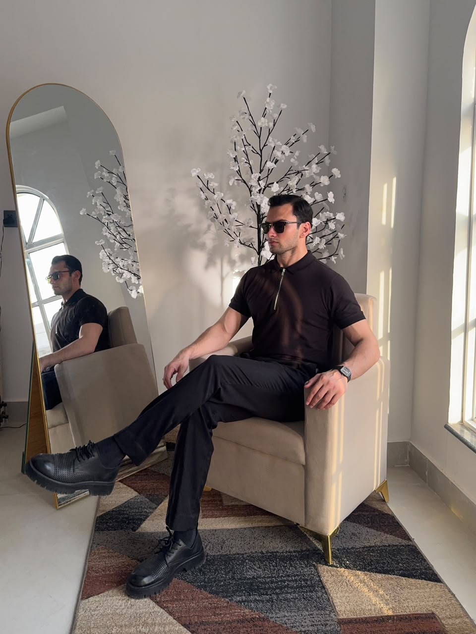 Signature Black Zip Polo Shirt.