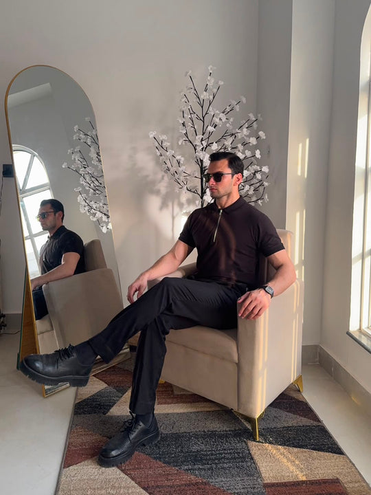 Signature Black Zip Polo Shirt.