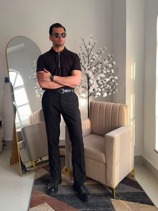 Signature Black Zip Polo Shirt.