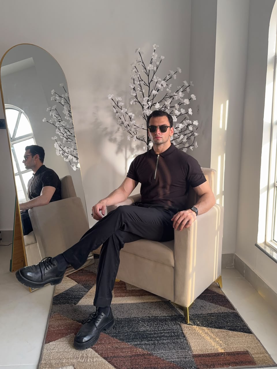 Signature Black Zip Polo Shirt.