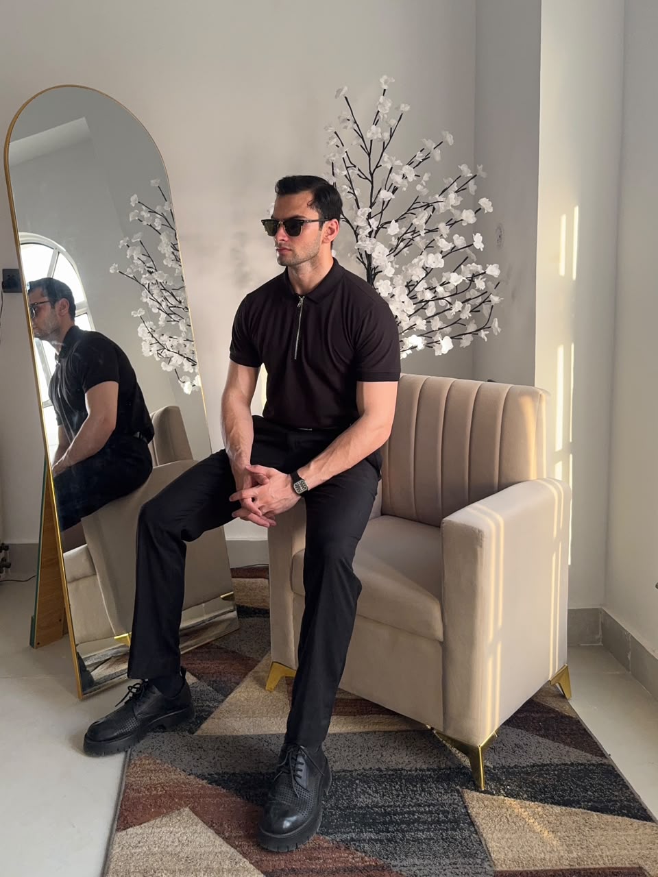 Signature Black Zip Polo Shirt.