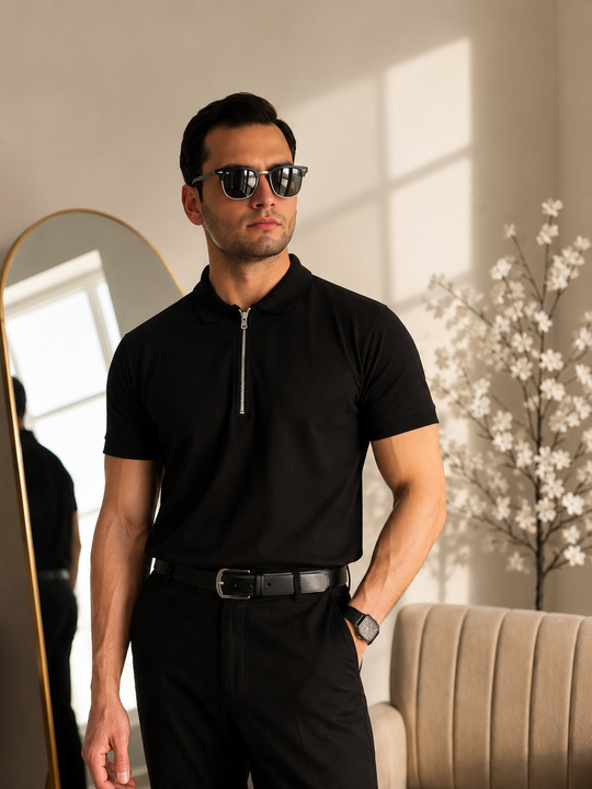 Signature Black Zip Polo Shirt