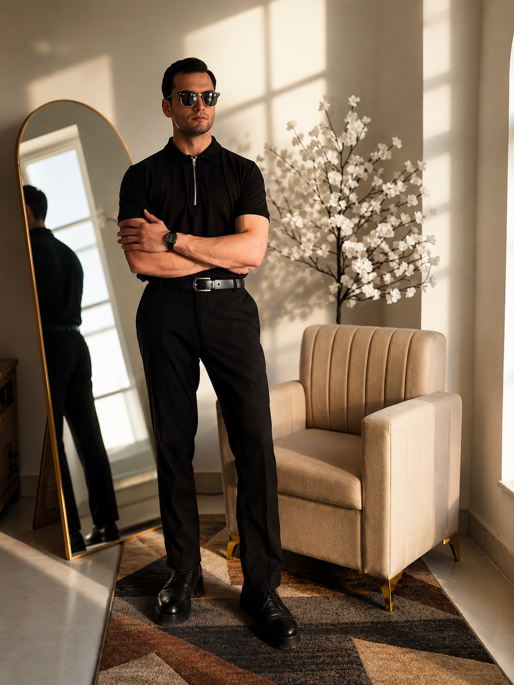 Signature Black Zip Polo Shirt