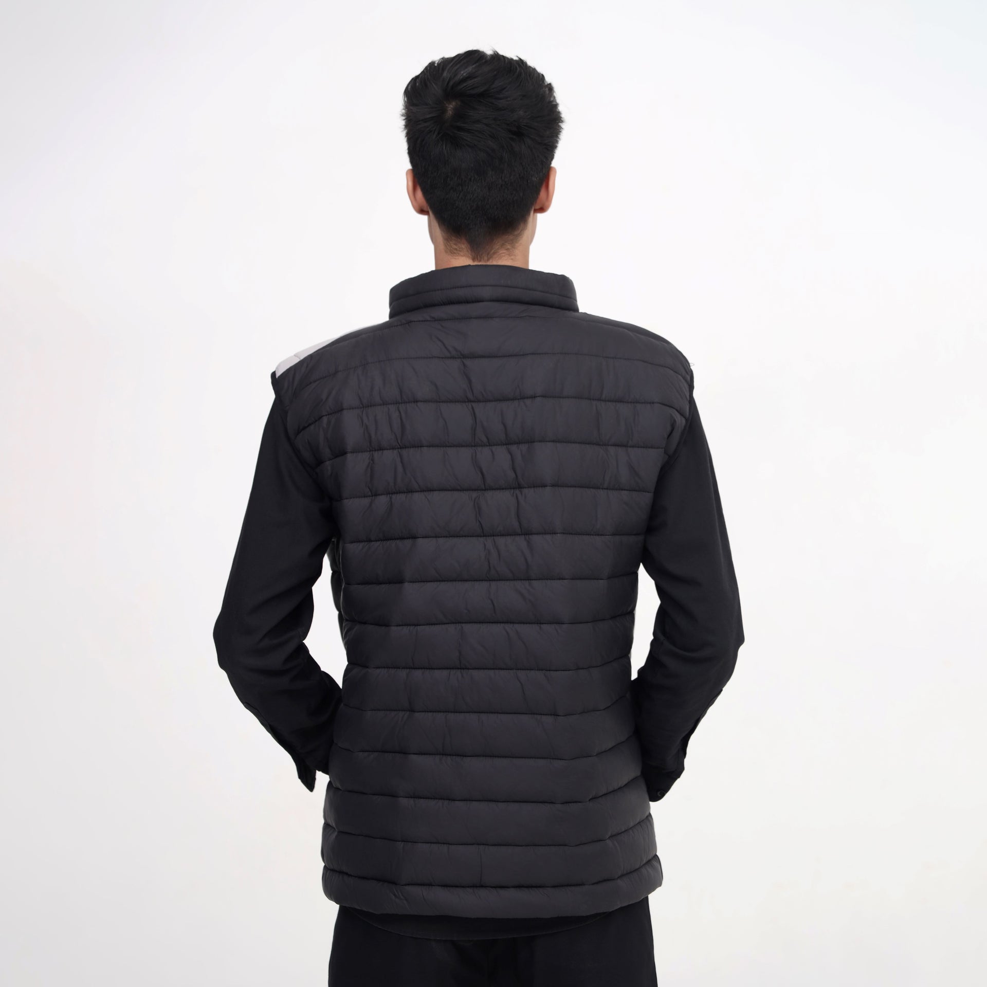DualTone Quilted Puffer Vest – Gray & Black Sleeveless Jacket - Absanoh Pakistan