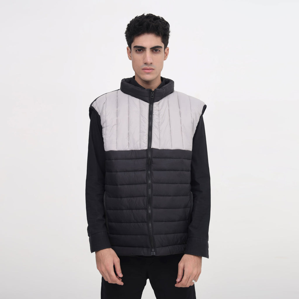 DualTone Quilted Puffer Vest – Gray & Black Sleeveless Jacket - Absanoh Pakistan