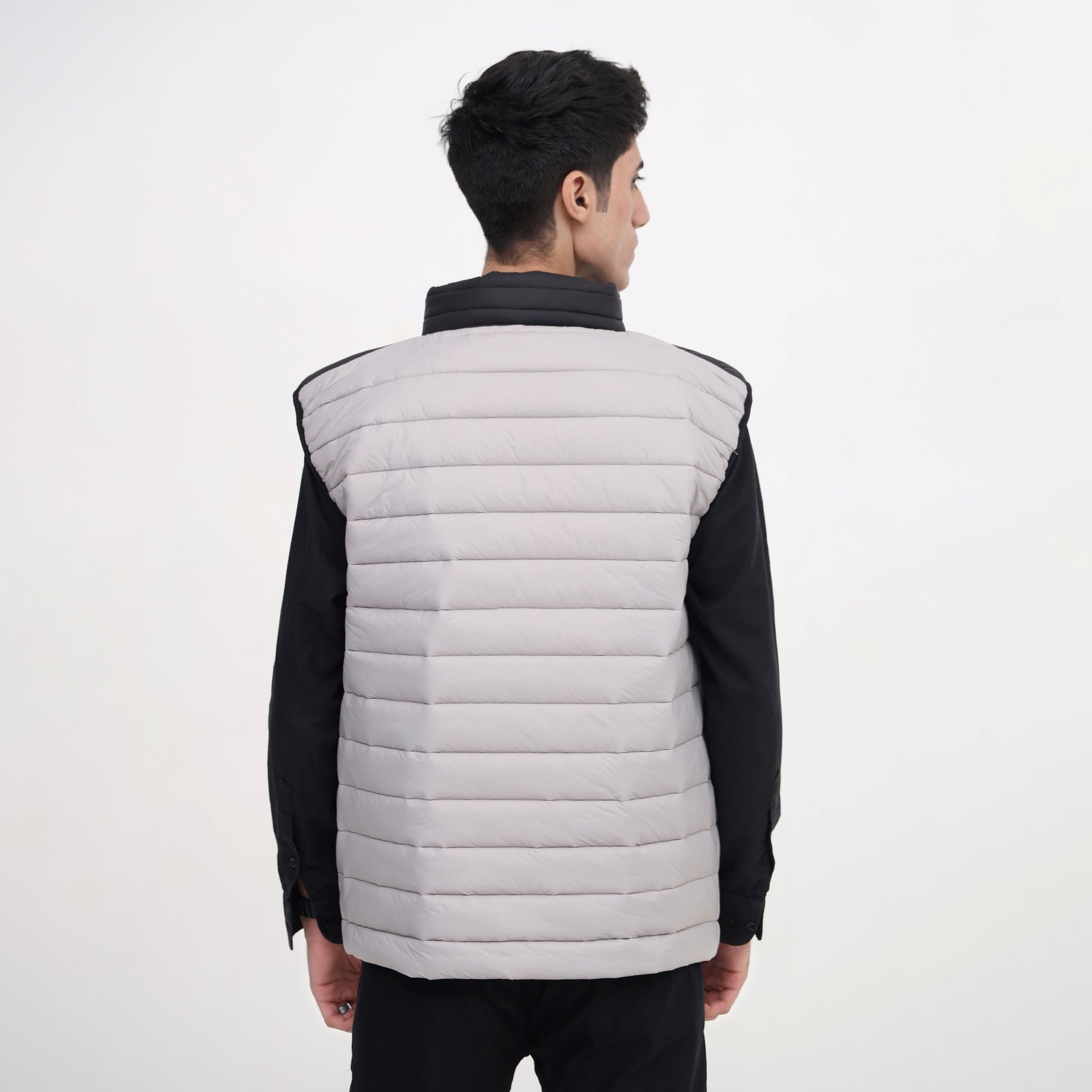 FrostSplit Sleeveless Puffer – Black Upper, Gray Lower Design - Absanoh Pakistan