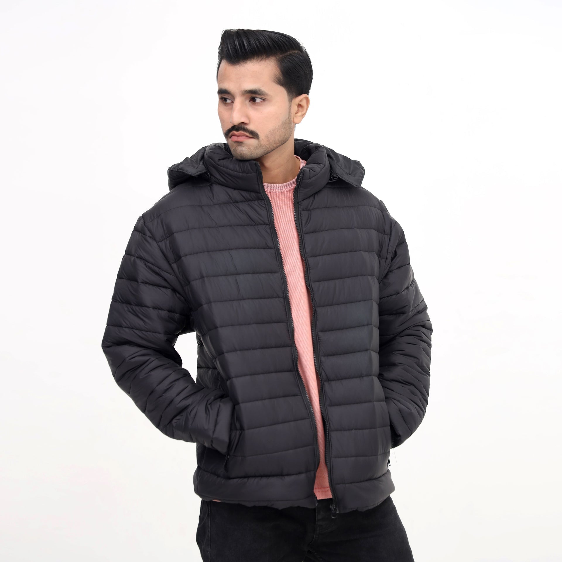JetBlack Quilted Puffer Coat Hooded & Insulated for Winter - Absanoh Pakistan
