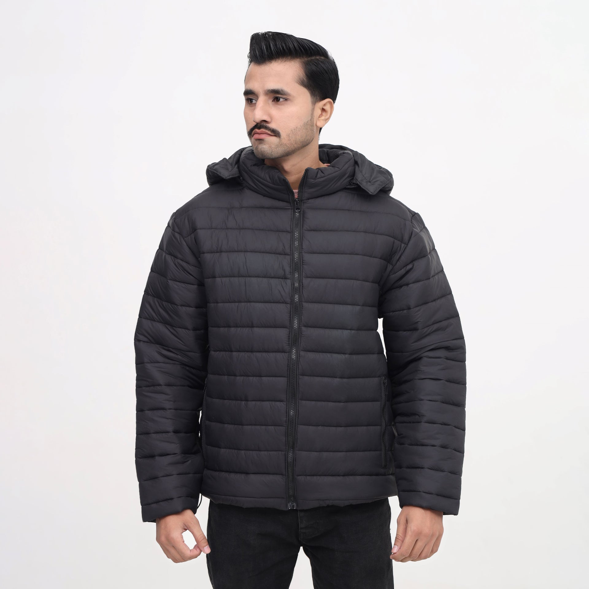 JetBlack Quilted Puffer Coat Hooded & Insulated for Winter - Absanoh Pakistan