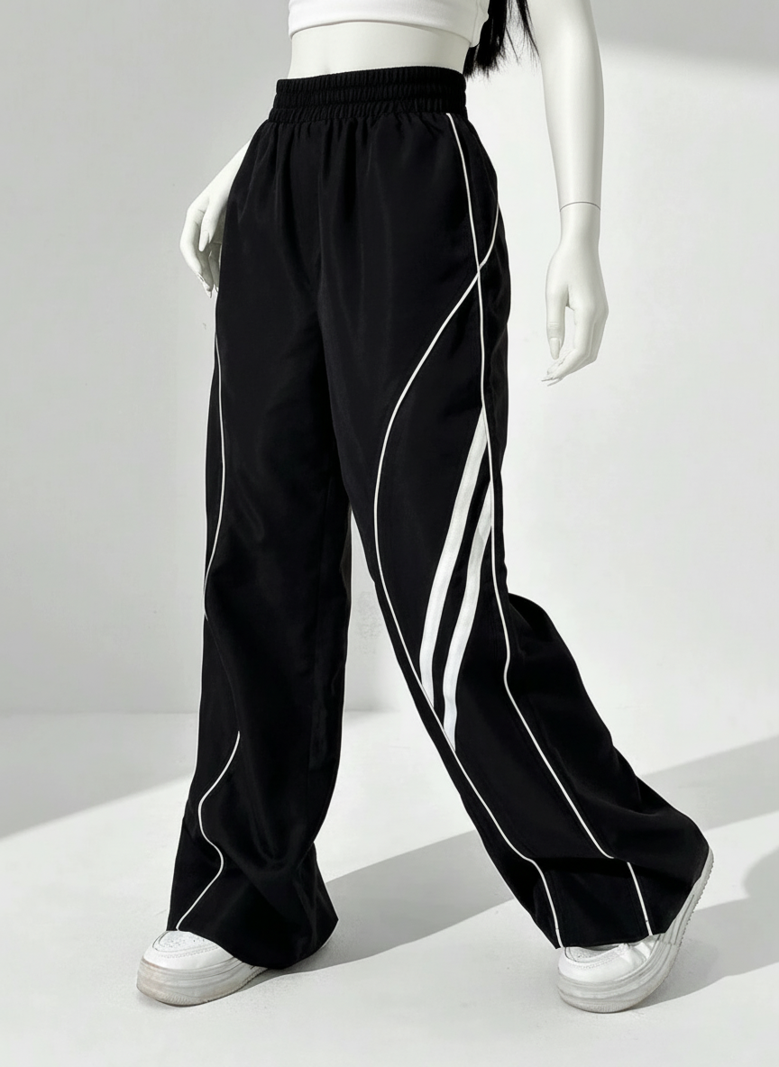 Women Strip Wide Leg Trouser