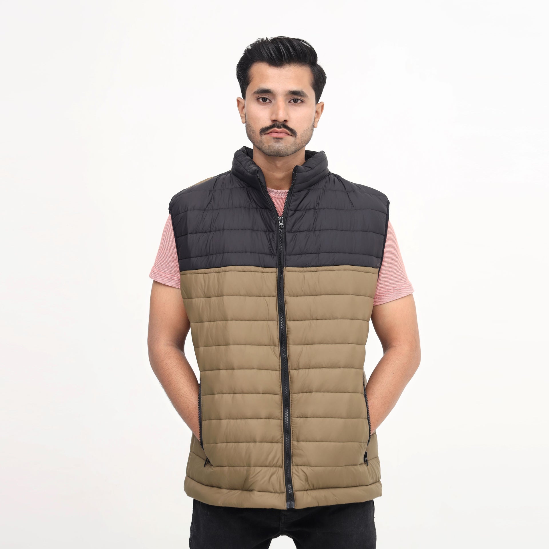 Men Black & Brown Puffer Vest - Absanoh Pakistan