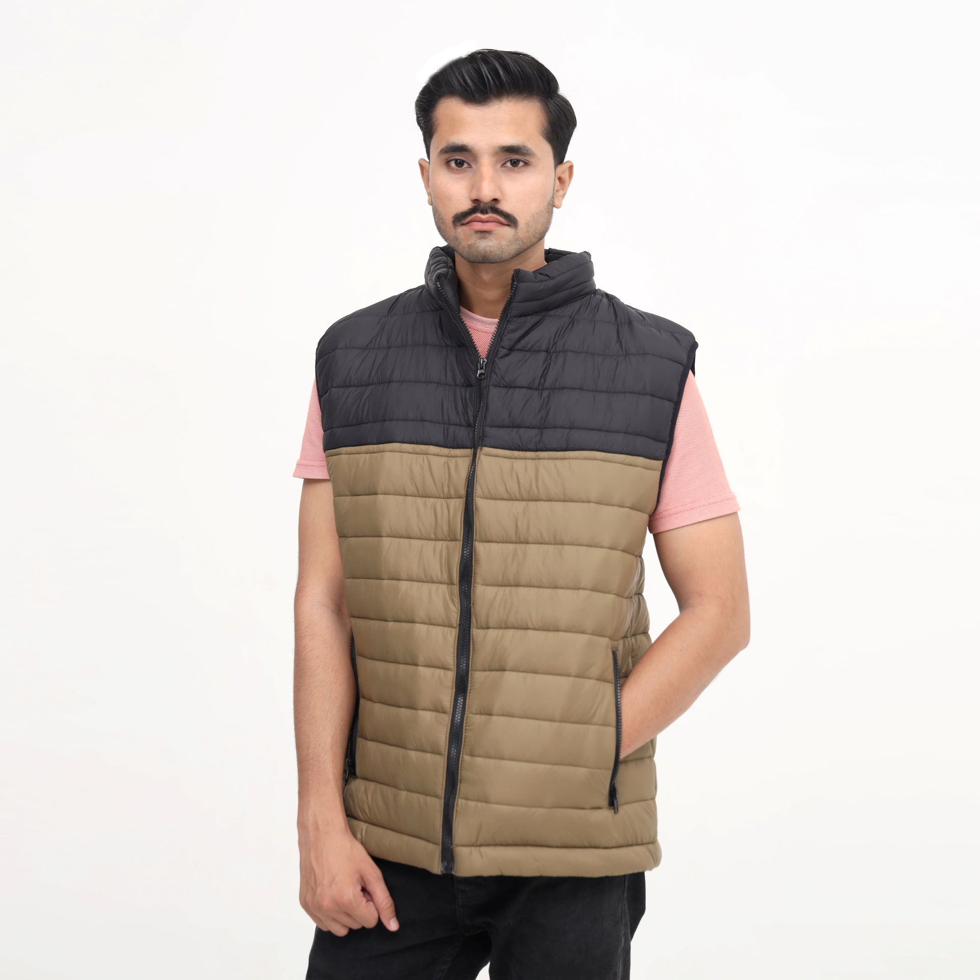 Men Black & Brown Puffer Vest - Absanoh Pakistan
