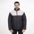 MetroSplit Quilted Puffer Jacket – Gray & Black Urban Jacket - Absanoh Pakistan
