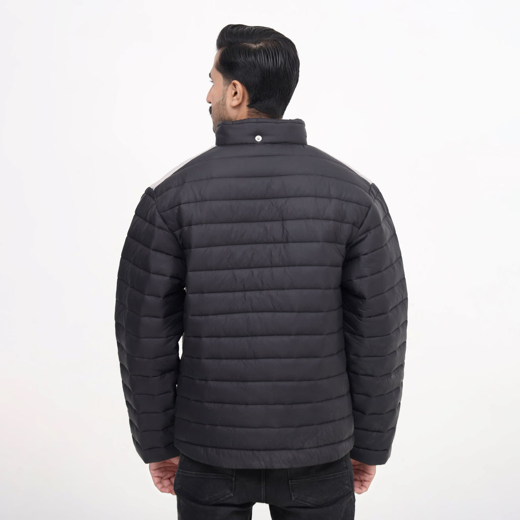 MetroSplit Quilted Puffer Jacket – Gray & Black Urban Jacket - Absanoh Pakistan