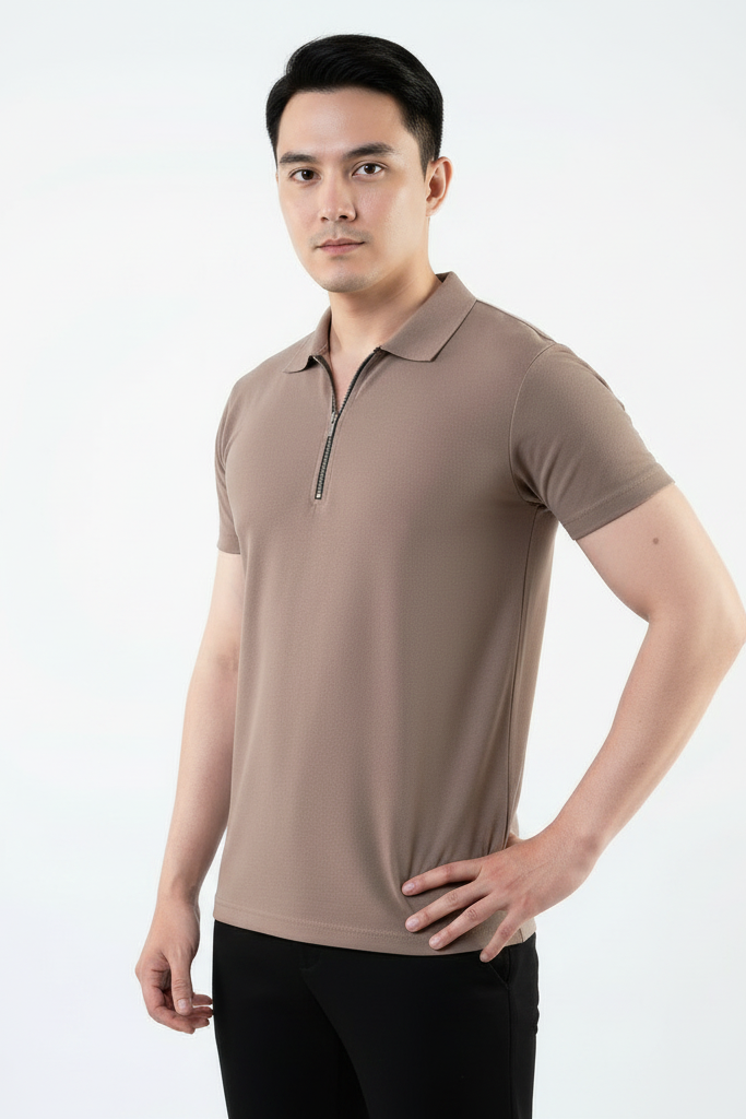 Meridian Khaki Zip Polo Shirt