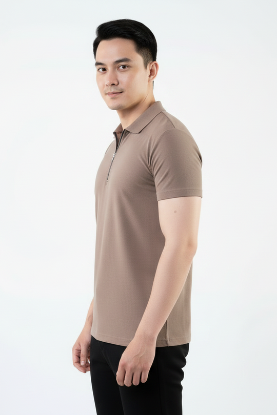 Meridian Khaki Zip Polo Shirt