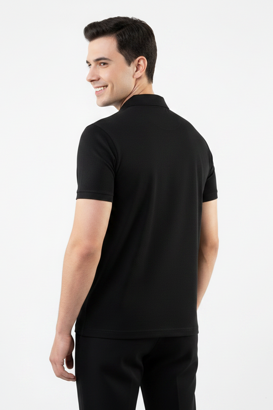 Meridian Jet Black Zip Polo Shirt