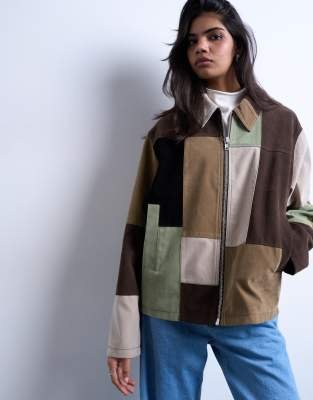 Multi Tone Patchwork Boxy Zip Jacket for Women - Absanoh Pakistan