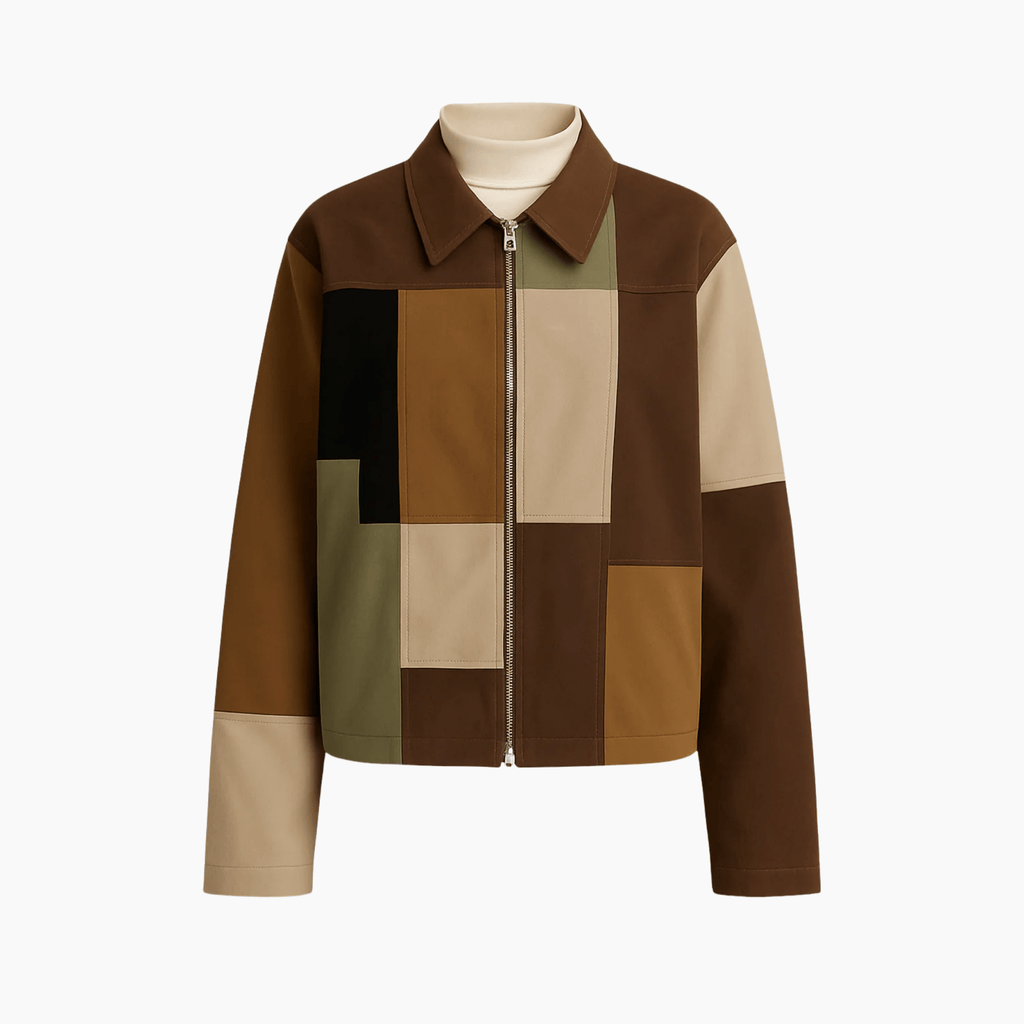 Multi Tone Patchwork Boxy Zip Jacket for Women - Absanoh Pakistan