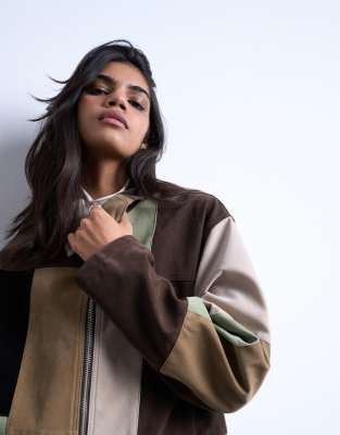 Multi Tone Patchwork Boxy Zip Jacket for Women - Absanoh Pakistan