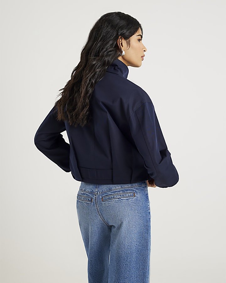 Navy Belted Bubble Hem Jacket - Absanoh Pakistan